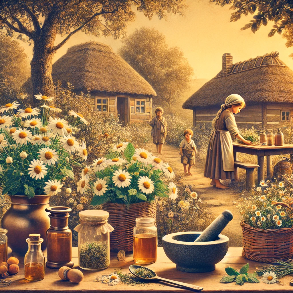 DALL·E 2024-11-29 13.56.57 – A depiction of the value ‘Simplicity and Accessibility’ in natural medicine_ a small village setting with a family preparing simple herbal remedies fr